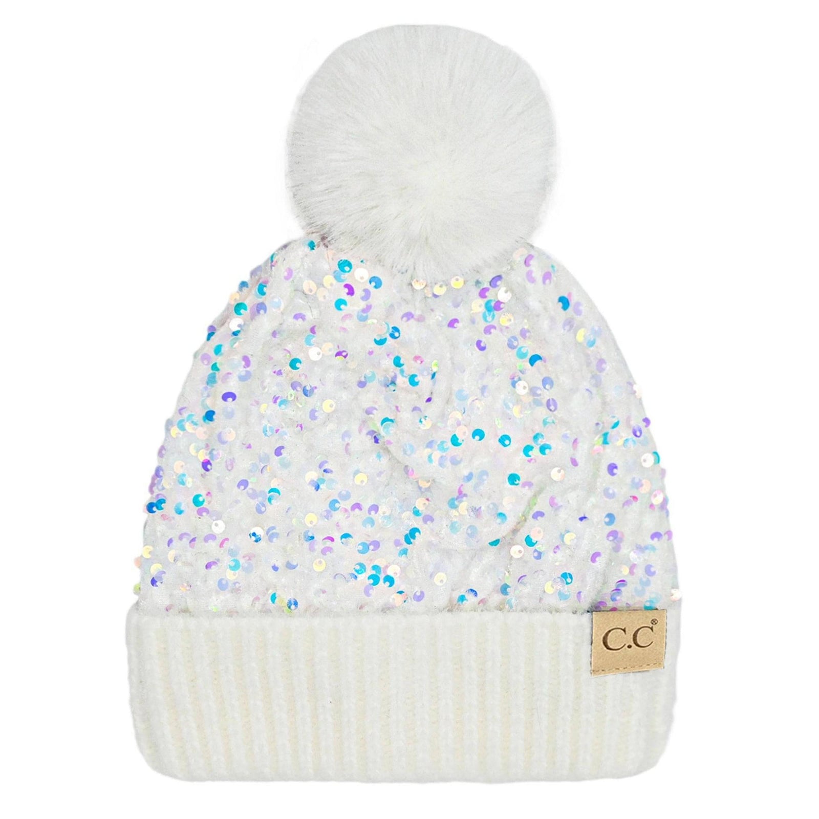 CC Kids Sequin Faux Fur Pom Beanie - Truly Contagious