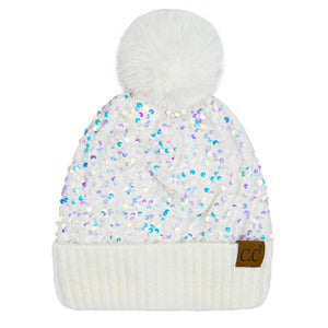 CC Kids Sequin Faux Fur Pom Beanie - Truly Contagious