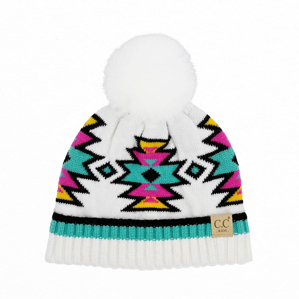 CC Kids South Western Pattern Faux Fur Pom Beanie - Truly Contagious