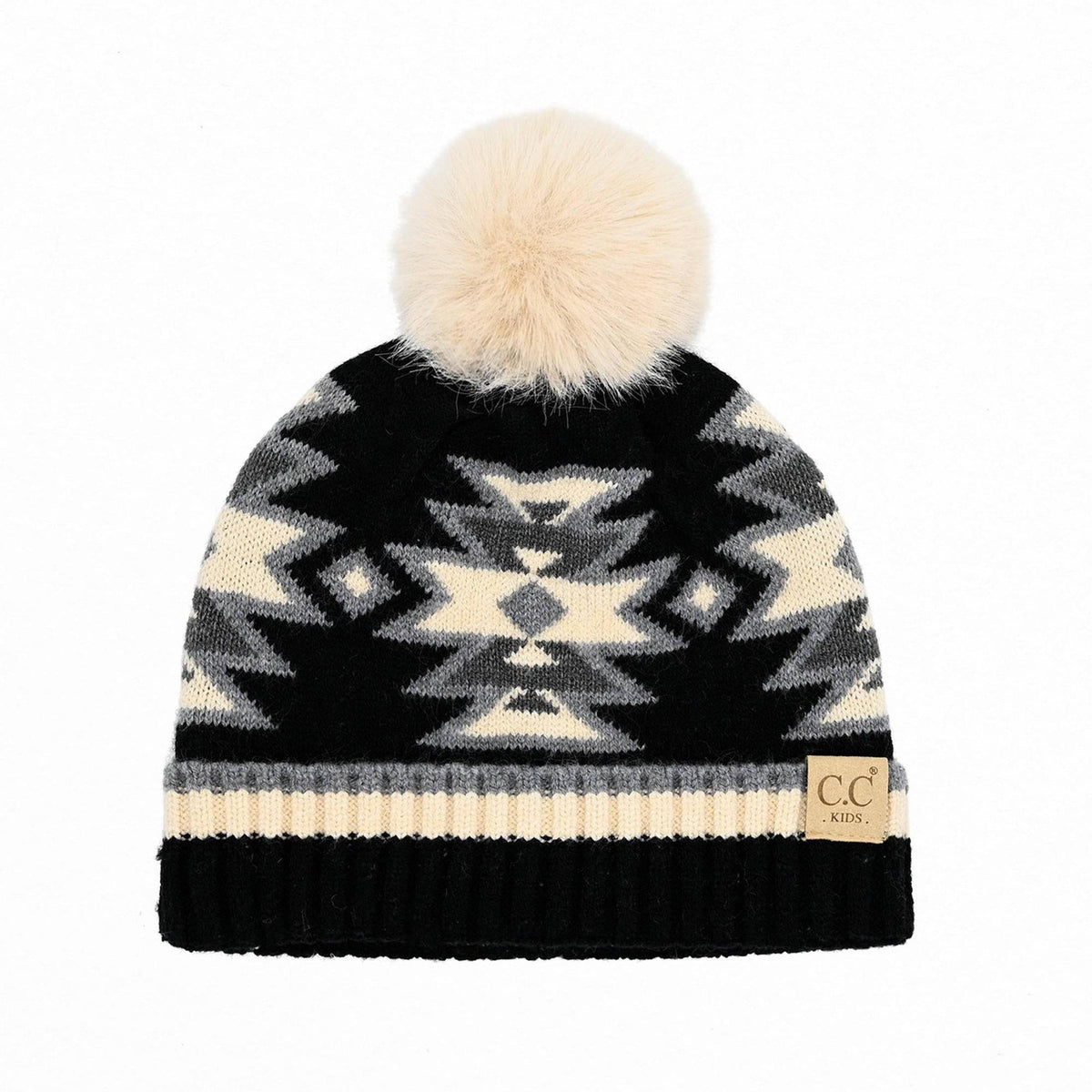 CC Kids South Western Pattern Faux Fur Pom Beanie - Truly Contagious