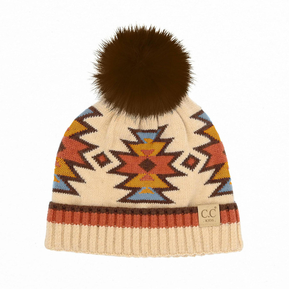 CC Kids South Western Pattern Faux Fur Pom Beanie - Truly Contagious
