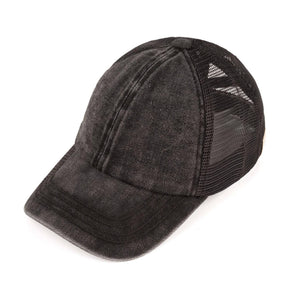 CC Kids Washed Denim Pony Hats Criss Cross Style Women Cap for Ponytails - Truly Contagious