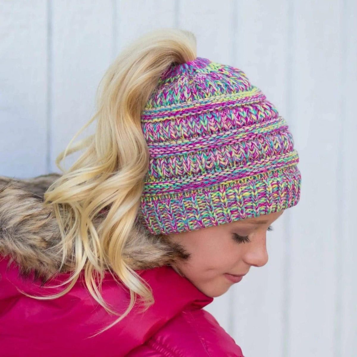 CC Kids Youth Toddler to Adult Multi - Toned Ponytail Beanie - Truly Contagious