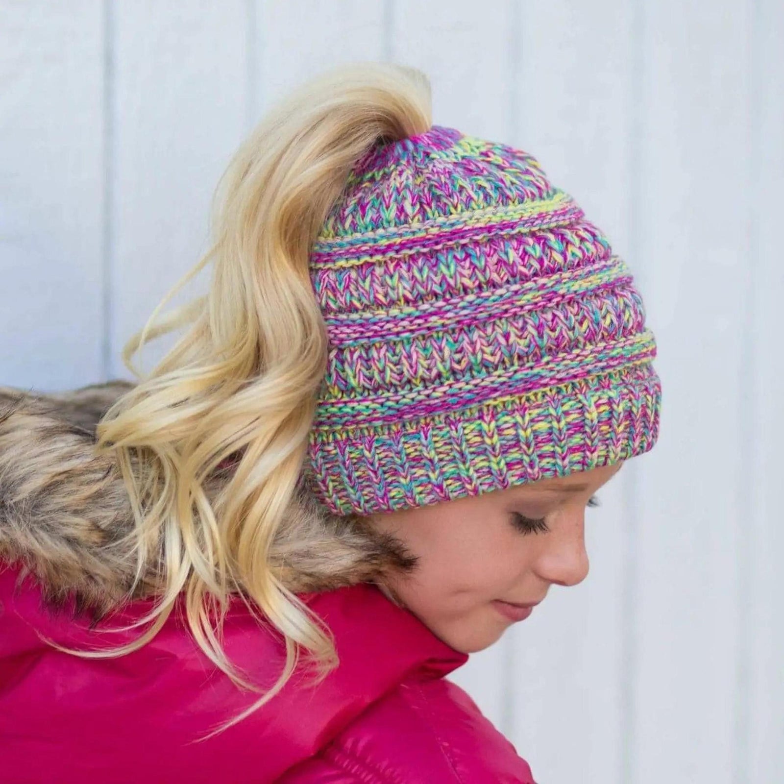 CC Kids Youth Toddler to Adult Multi - Toned Ponytail Beanie - Truly Contagious