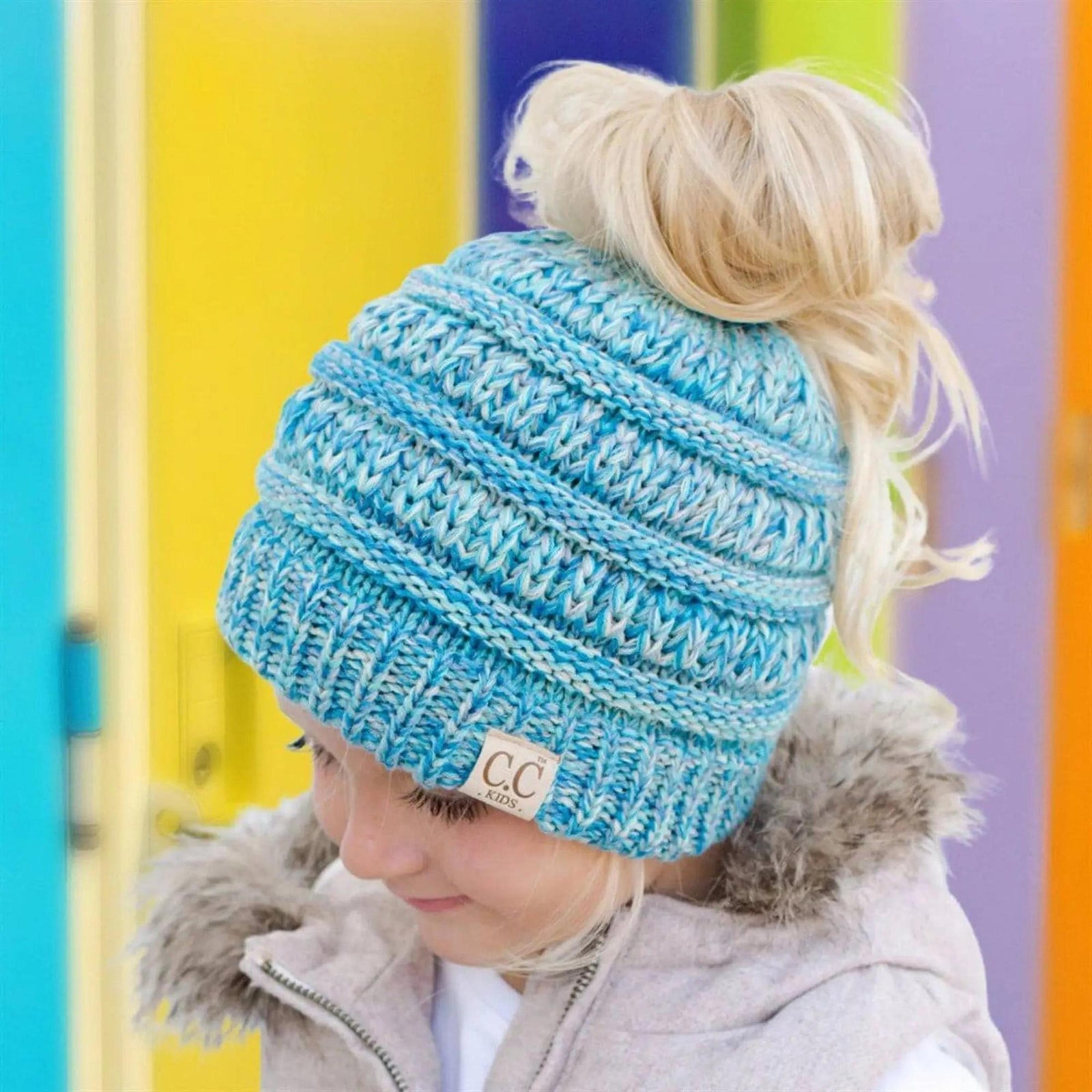 CC Kids Youth Toddler to Adult Multi - Toned Ponytail Beanie - Truly Contagious