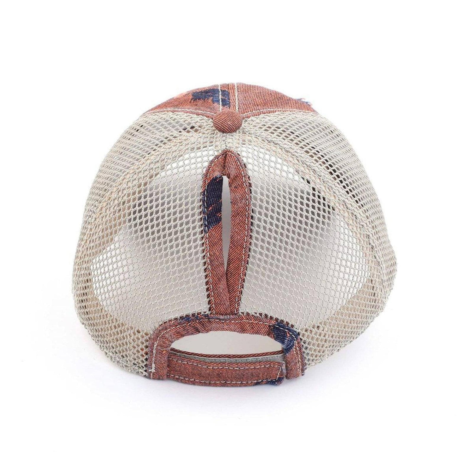 CC Leaf Motif Jacquard Denim Messy Bun Pony Cap Women, Teens and Kids Trucker Hats - Truly Contagious