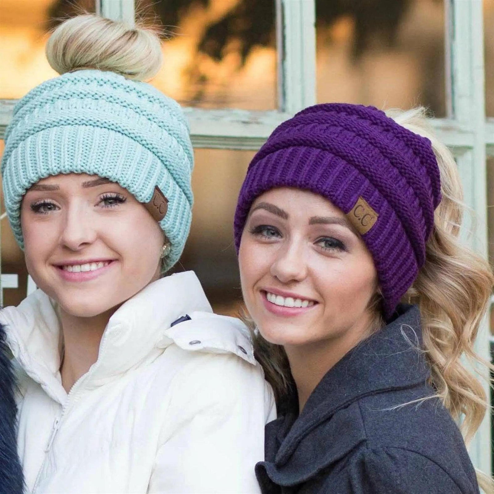CC Messy Bun Adults and Kids Ponytail Beanies Hats - Truly Contagious