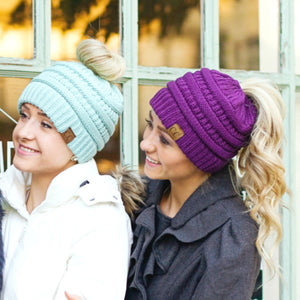 CC Messy Bun Adults and Kids Ponytail Beanies Hats - Truly Contagious