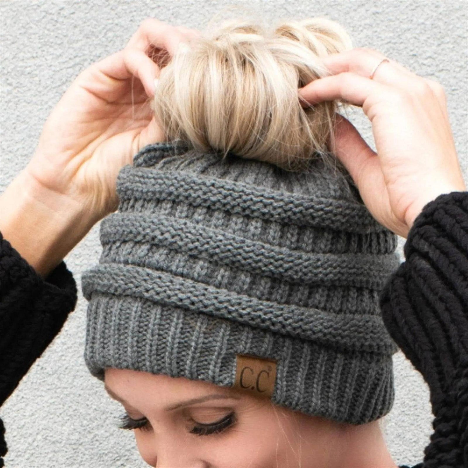 CC Messy Bun Adults and Kids Ponytail Beanies Hats - Truly Contagious
