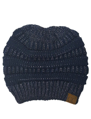 CC Messy Bun/Pony Metallic Beanie - Truly Contagious