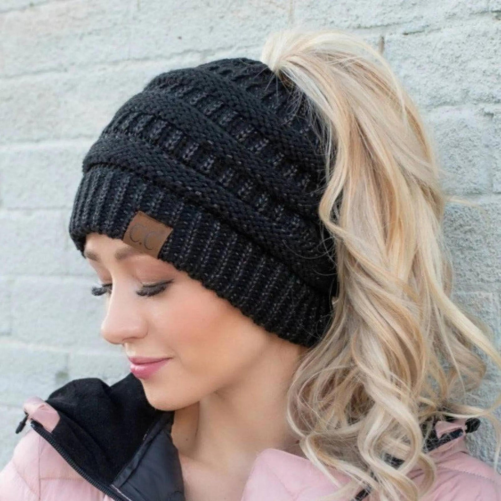 CC Messy Bun/Pony Metallic Beanie - Truly Contagious