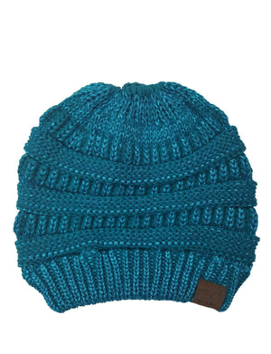 CC Messy Bun/Pony Metallic Beanie - Truly Contagious