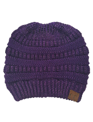 CC Messy Bun/Pony Metallic Beanie - Truly Contagious