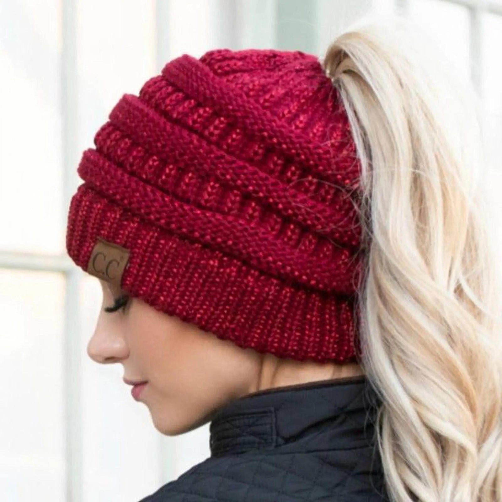 CC Messy Bun/Pony Metallic Beanie - Truly Contagious