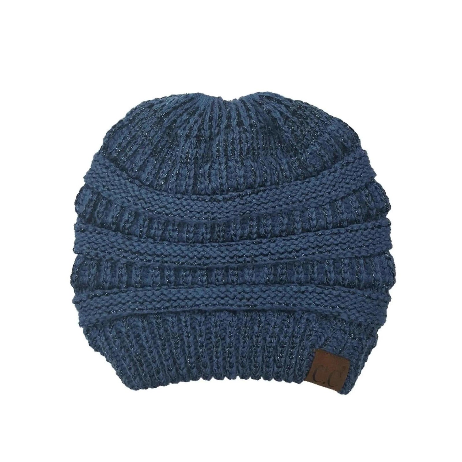 CC Messy Bun/Pony Metallic Beanie - Truly Contagious