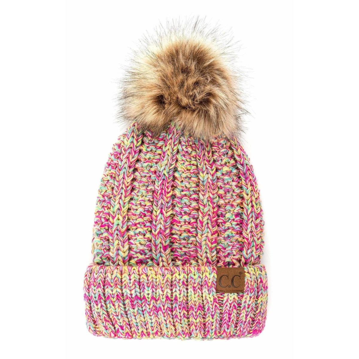 CC Multi - Color Faux Fur Pom Beanie - Truly Contagious