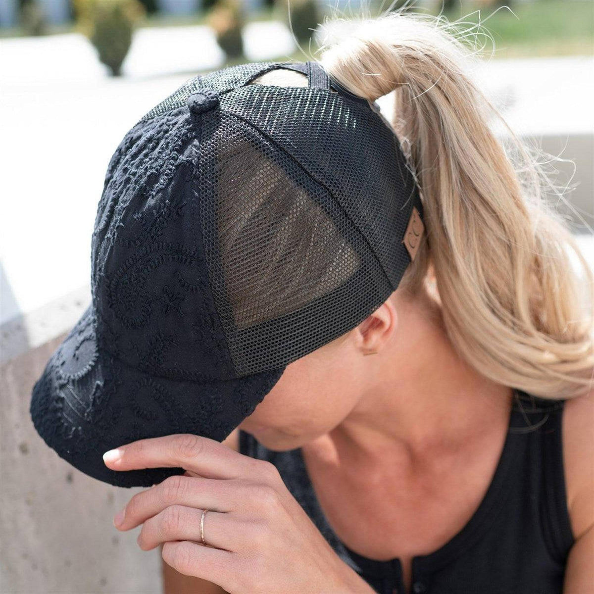 CC Paisley Embroidered Hats Criss Cross Style Women Cap for Ponytails - Truly Contagious