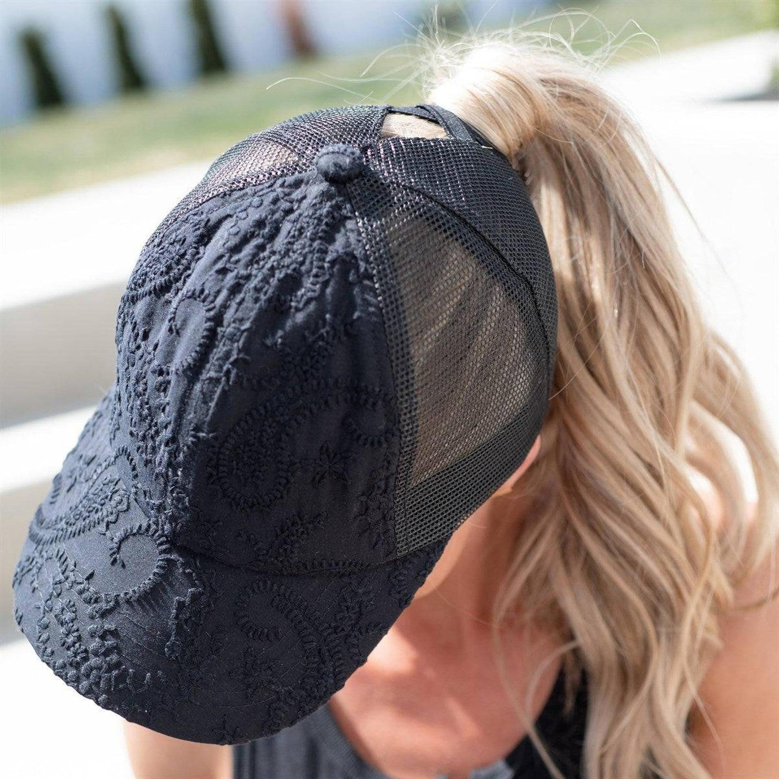 CC Paisley Embroidered Hats Criss Cross Style Women Cap for Ponytails - Truly Contagious