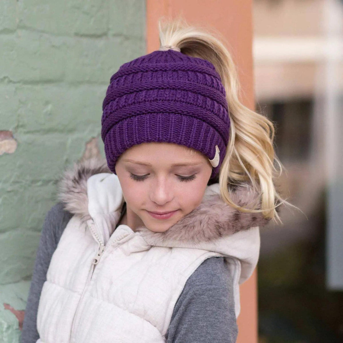 CC Ponytail Messy Bun Youth Kids to Adult Beanies Hats - Truly Contagious