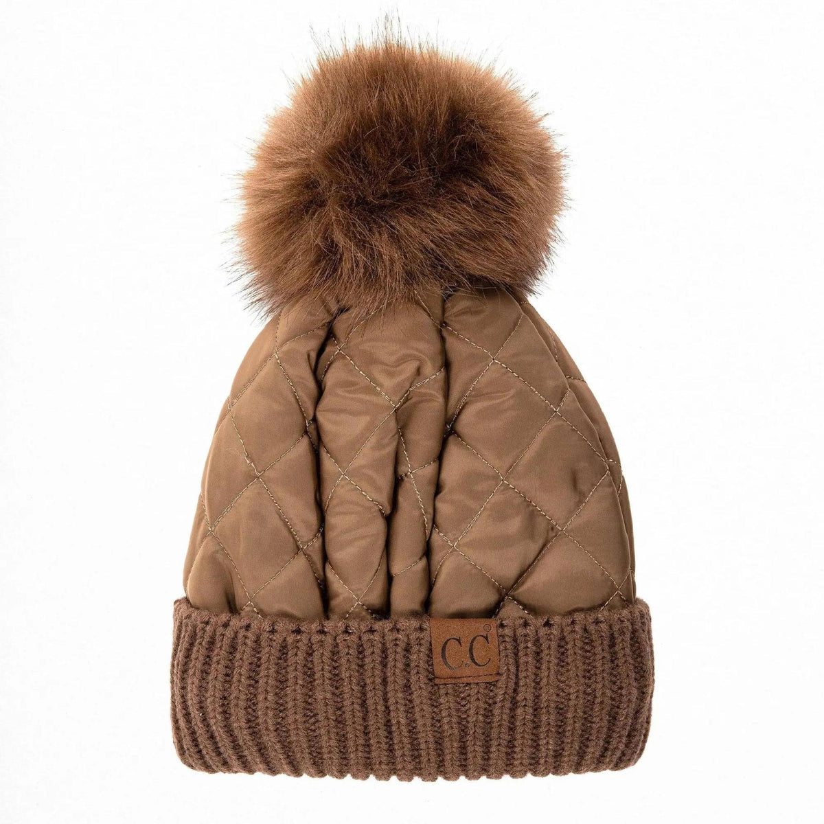 CC Quilted Puffer with Detachable Pom Beanies Hats - Truly Contagious