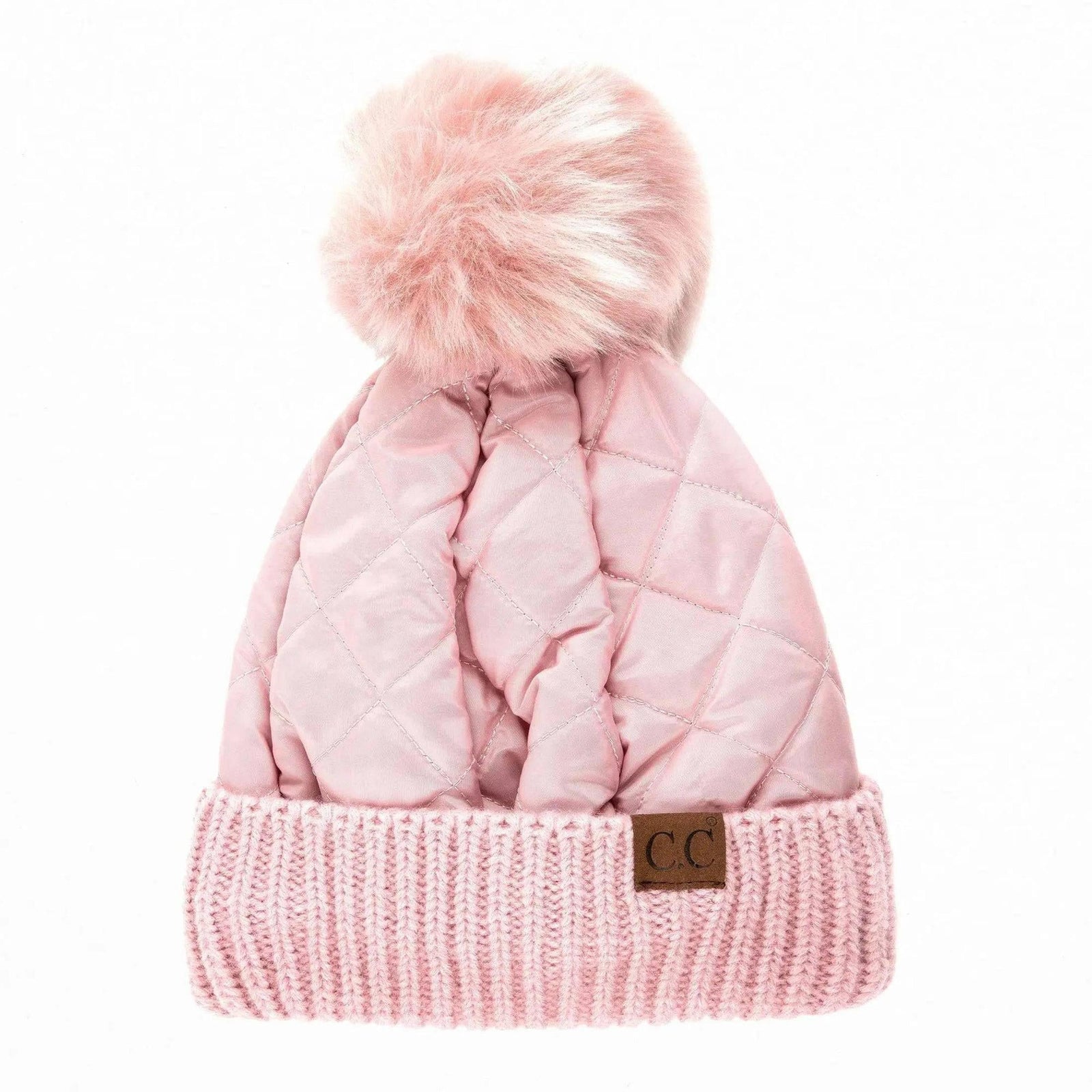 CC Quilted Puffer with Detachable Pom Beanies Hats - Truly Contagious