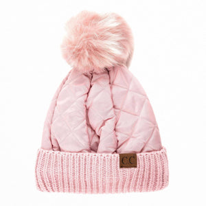 CC Quilted Puffer with Detachable Pom Beanies Hats - Truly Contagious