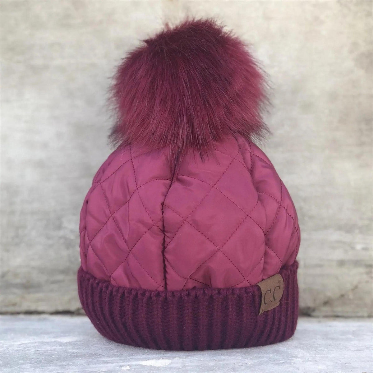 CC Quilted Puffer with Detachable Pom Beanies Hats - Truly Contagious