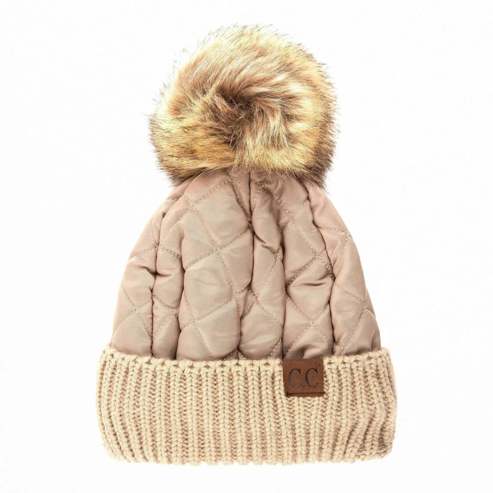 CC Quilted Puffer with Detachable Pom Beanies Hats - Truly Contagious