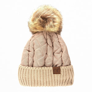 CC Quilted Puffer with Detachable Pom Beanies Hats - Truly Contagious