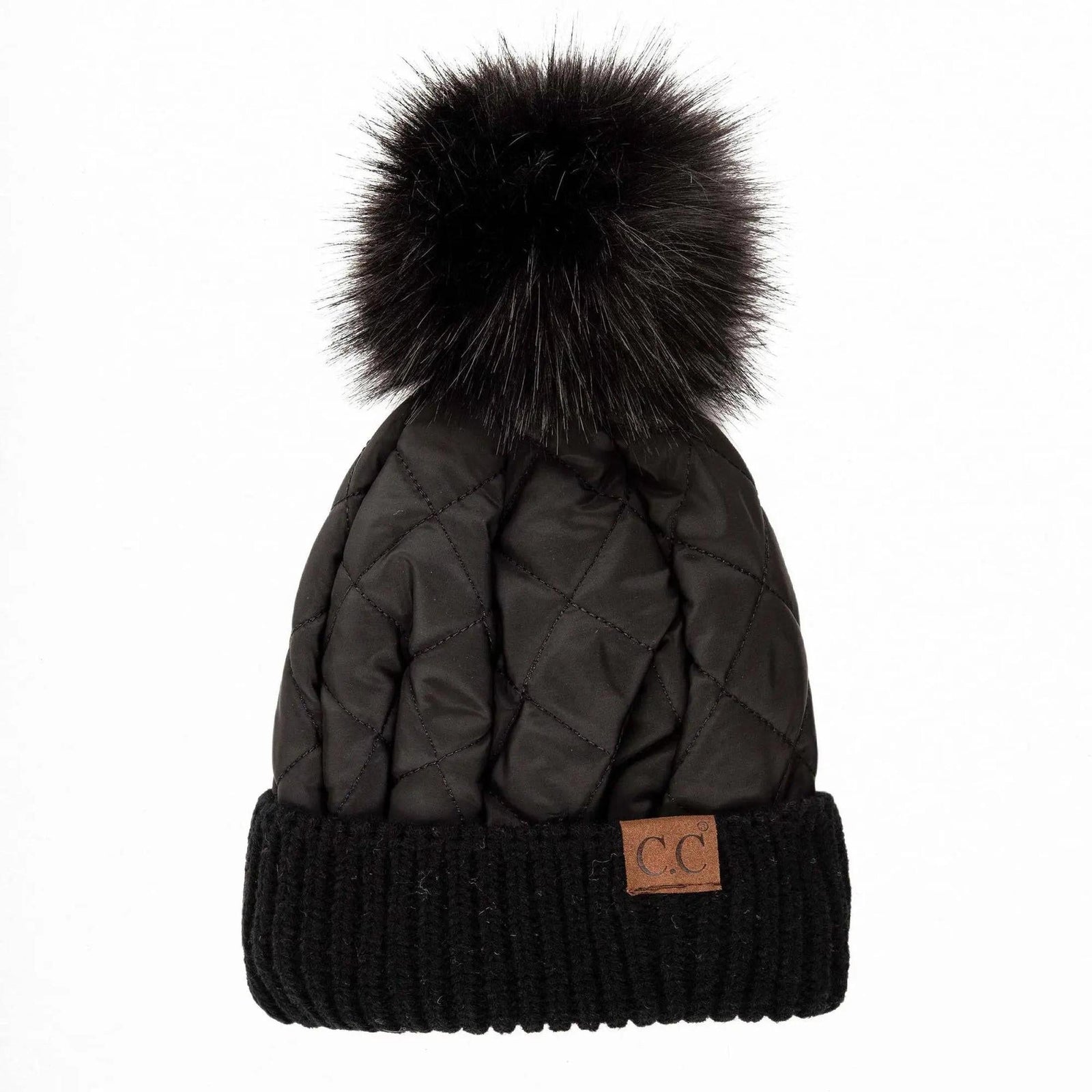 CC Quilted Puffer with Detachable Pom Beanies Hats - Truly Contagious