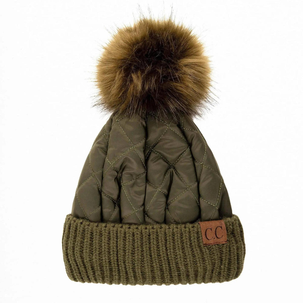 CC Quilted Puffer with Detachable Pom Beanies Hats - Truly Contagious