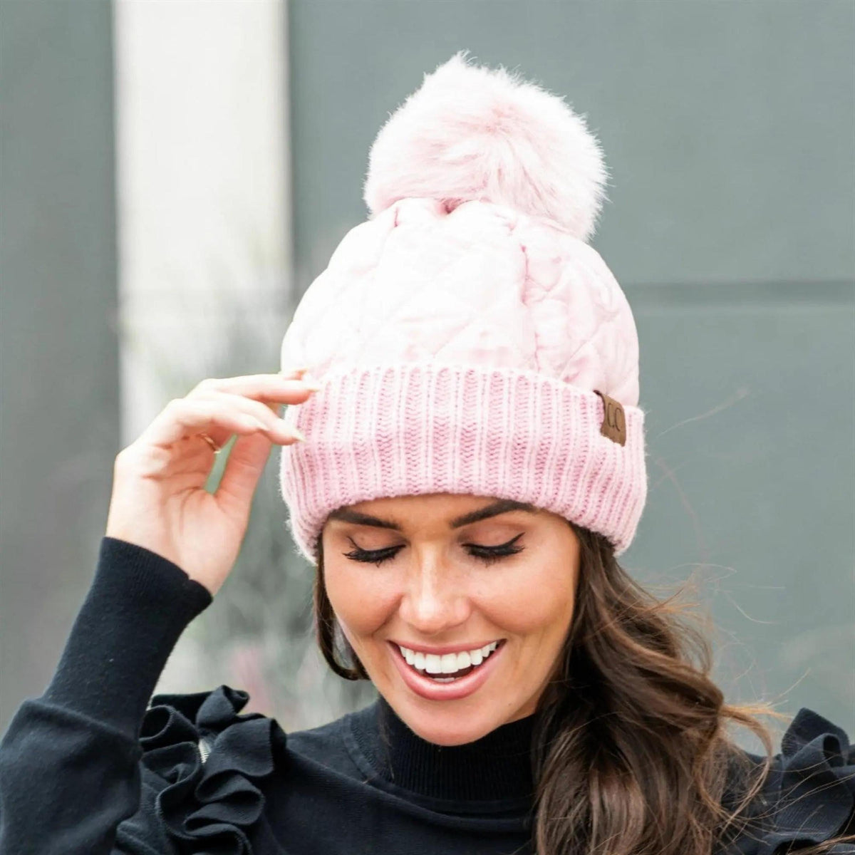 CC Quilted Puffer with Detachable Pom Beanies Hats - Truly Contagious
