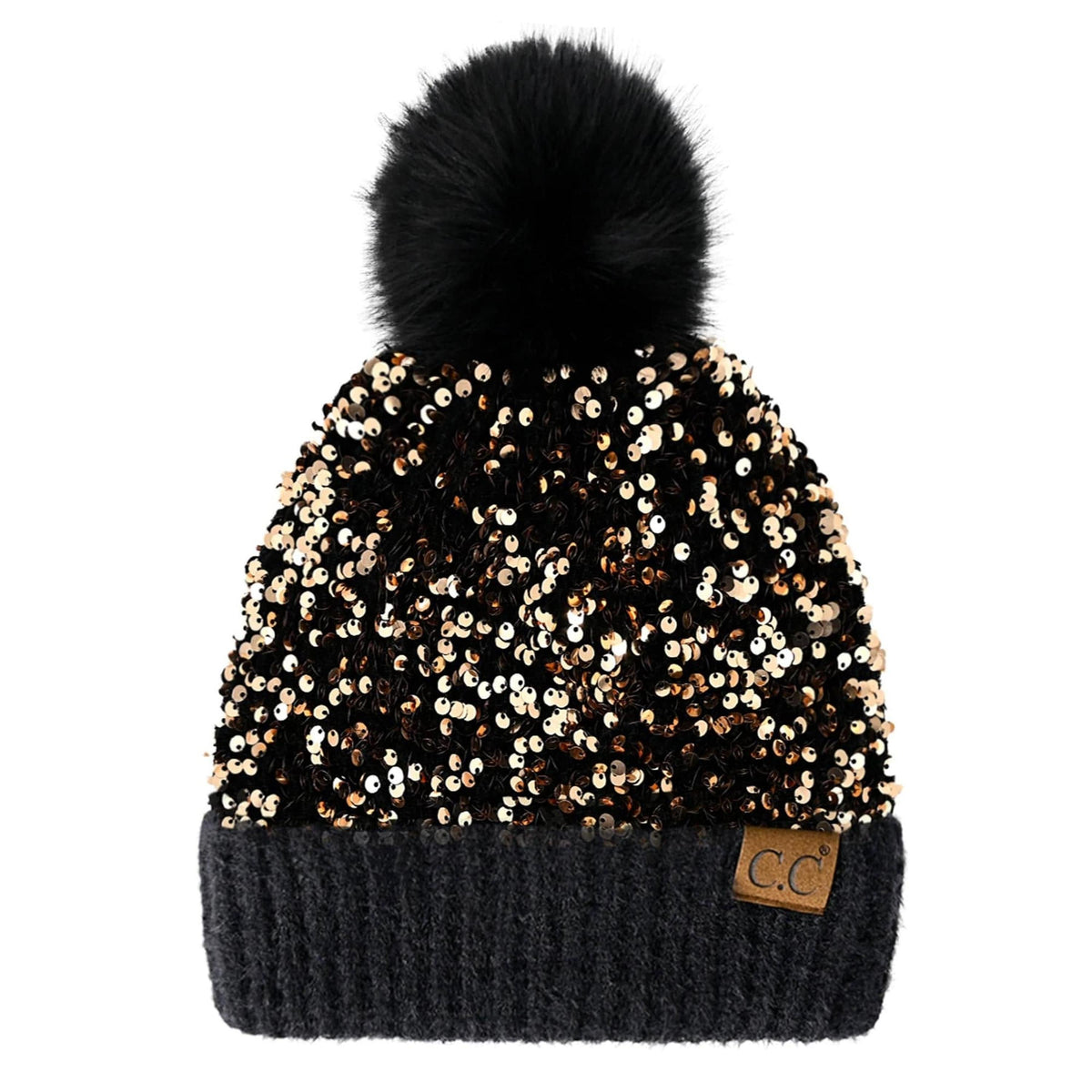 CC Sequin Fur Pom Beanie | Adult and Kid Sizes - Truly Contagious