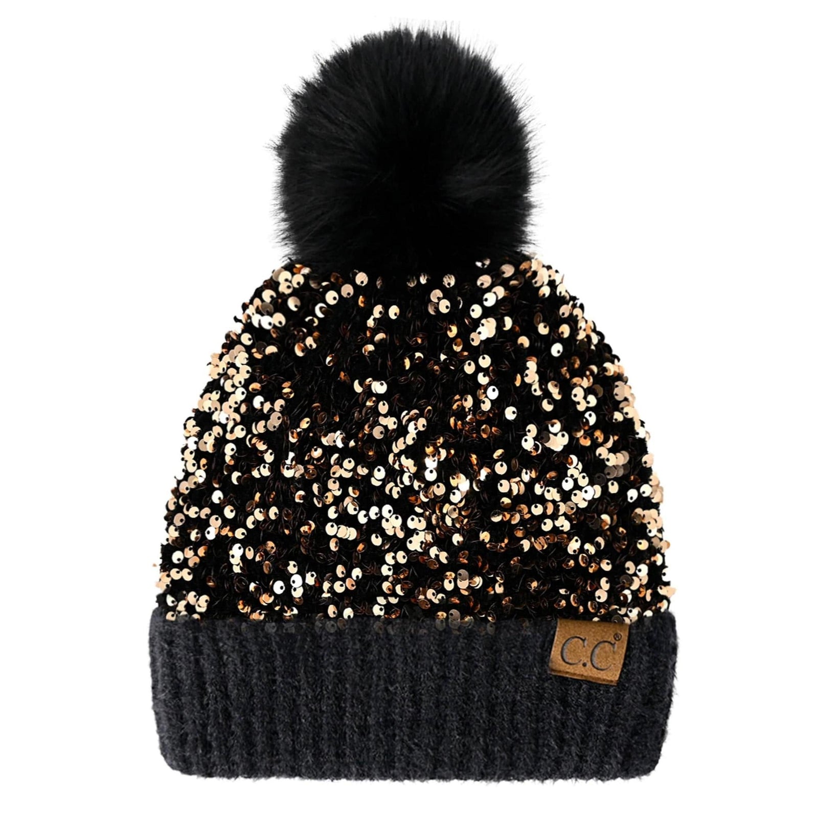 CC Sequin Fur Pom Beanie | Adult and Kid Sizes - Truly Contagious