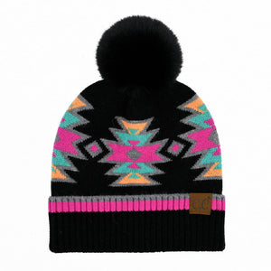 CC South Western Pattern Pom Beanie | Adult and Kid Sizes - Truly Contagious