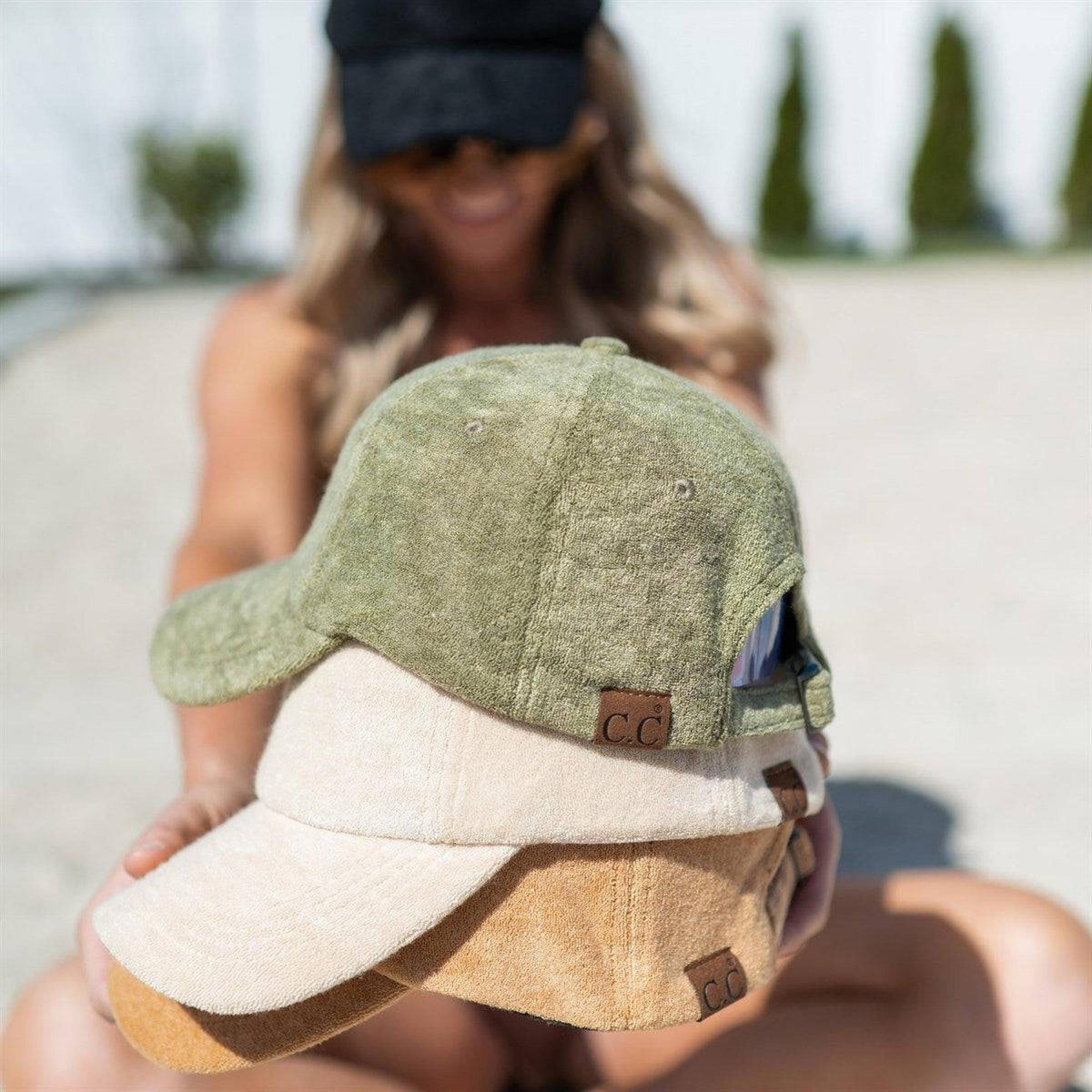 CC Terry Cloth Women Baseball Trucker Cap Low Ponytail Hat - Truly Contagious