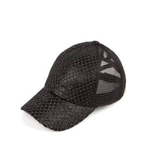 CC Textured Faux Leather Pony Hats Criss Cross Style Women Cap for Ponytails - Truly Contagious