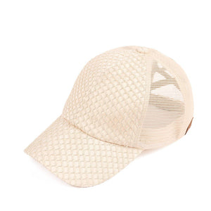 CC Textured Faux Leather Pony Hats Criss Cross Style Women Cap for Ponytails - Truly Contagious