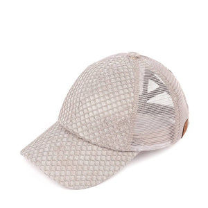 CC Textured Faux Leather Pony Hats Criss Cross Style Women Cap for Ponytails - Truly Contagious