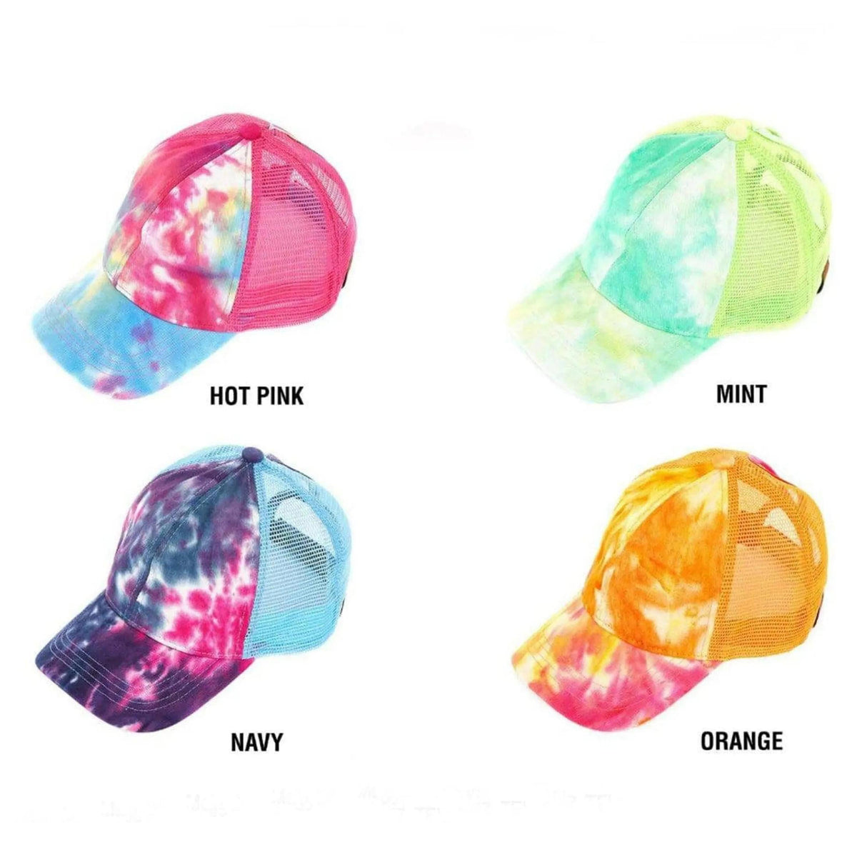 CC Tie - Dye Messy Bun Pony Cap Women, Teens and Kids Trucker Hats - Truly Contagious