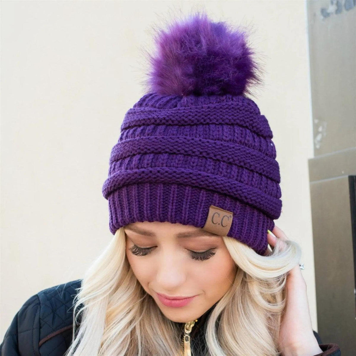 CC Trending Pom School Spirit Colors Beanies Hats - Truly Contagious
