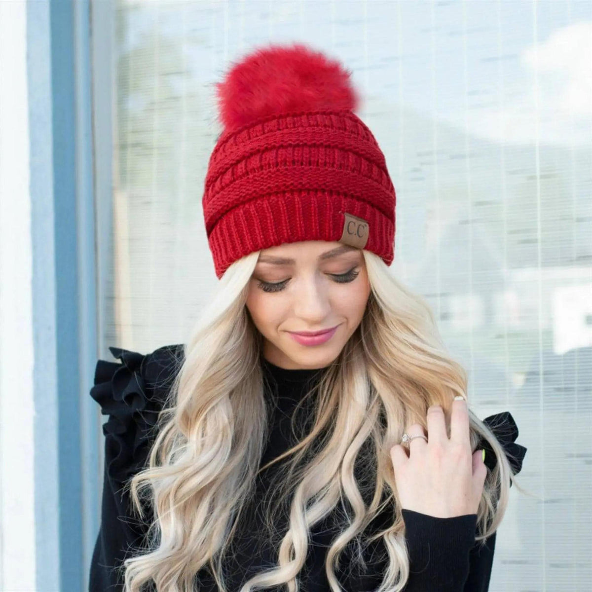 CC Trending Pom School Spirit Colors Beanies Hats - Truly Contagious