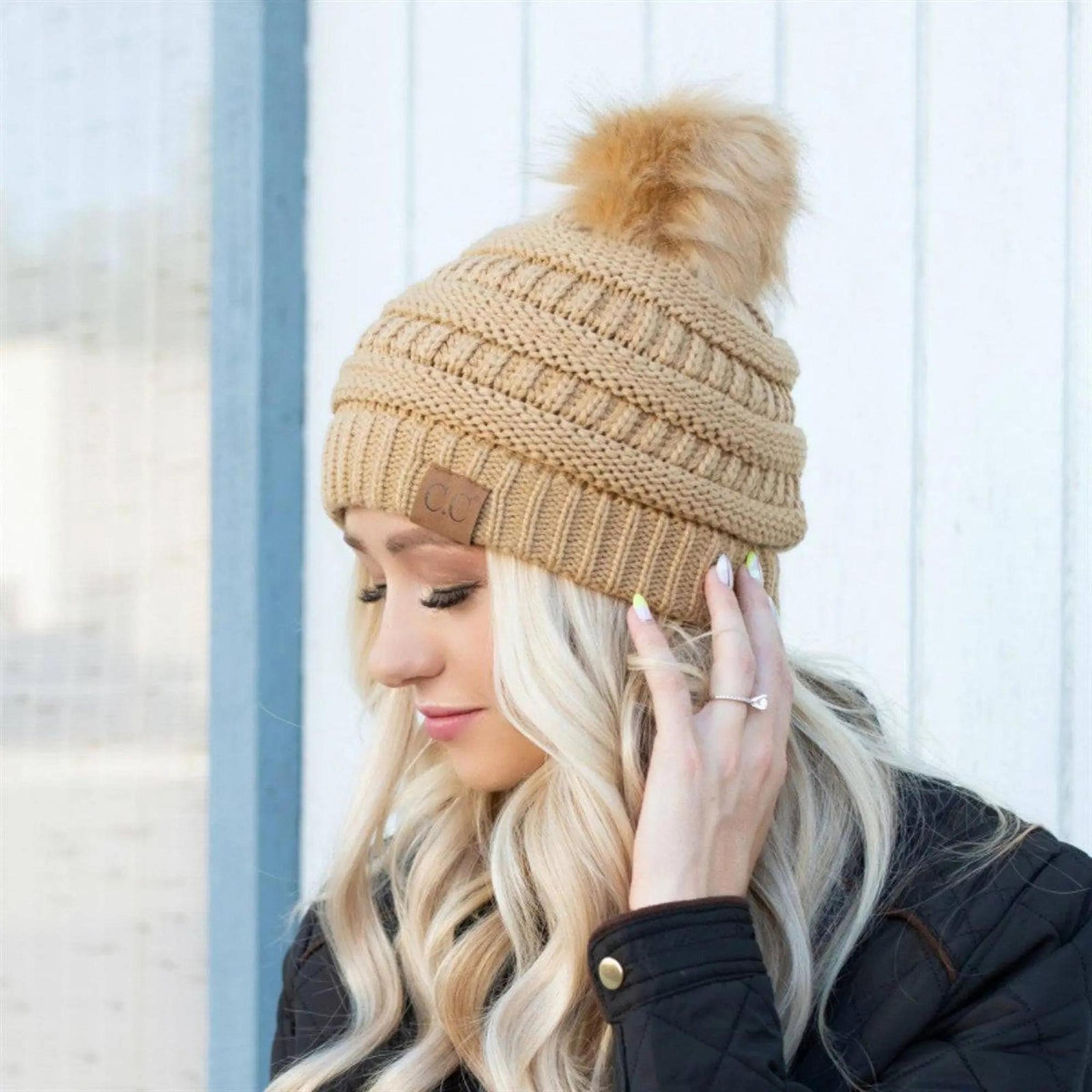 CC Trending Pom School Spirit Colors Beanies Hats - Truly Contagious