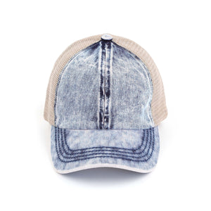 CC Washed Denim Criss Cross Pony Cap - Truly Contagious