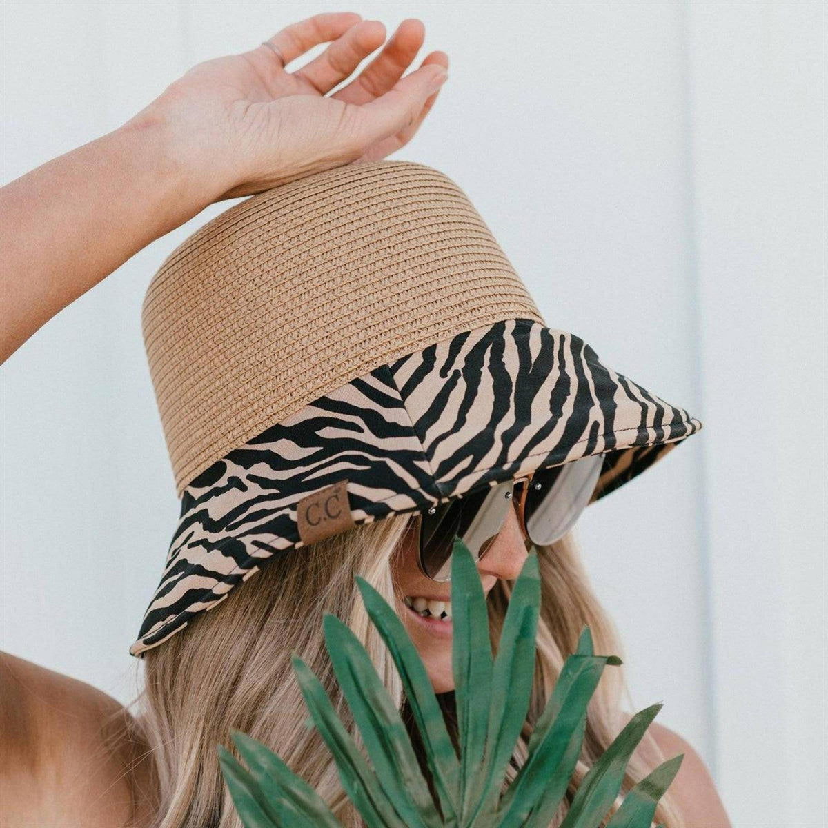 CC Zebra Print Straw Bucket Hat - Truly Contagious