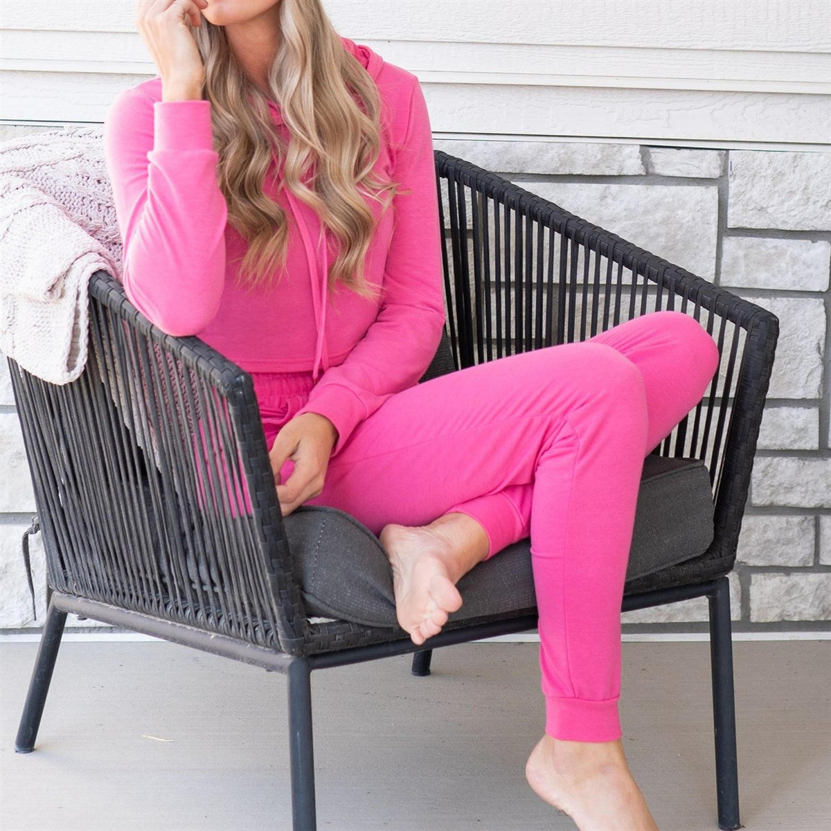 French Terry Cropped Jacket/Jogger Loungewear - Truly Contagious