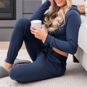 French Terry Cropped Jacket/Jogger Loungewear - Truly Contagious