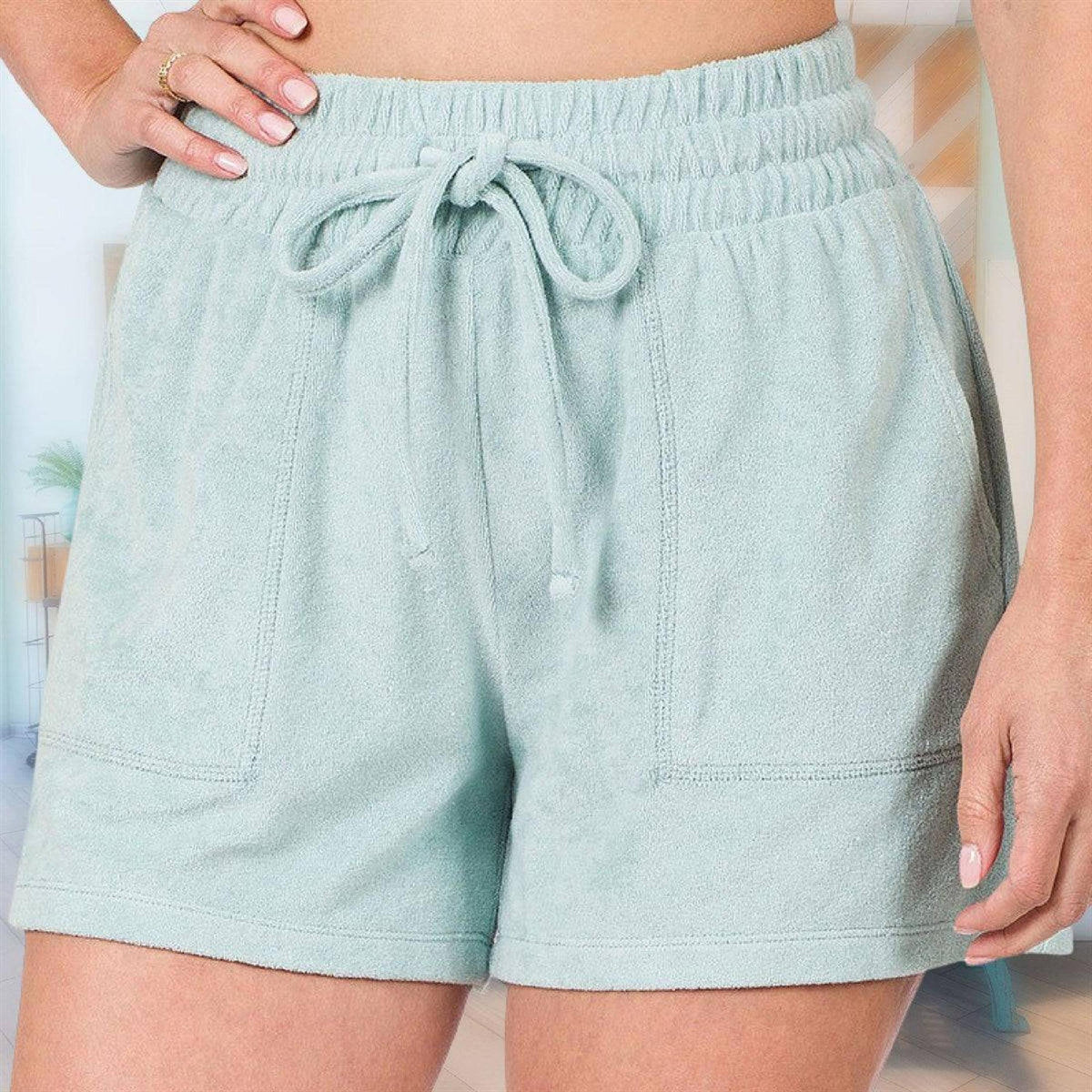 Terry Drawstring Waist Shorts With Pockets - Truly Contagious